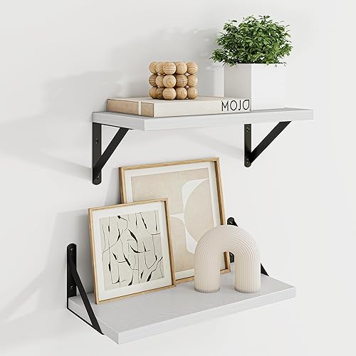 Dreamland Estantes flotantes blancos para pared, juego de 2 estantes montados en la pared de 16 pulgadas de ancho x 8 pulgadas de profundidad,
