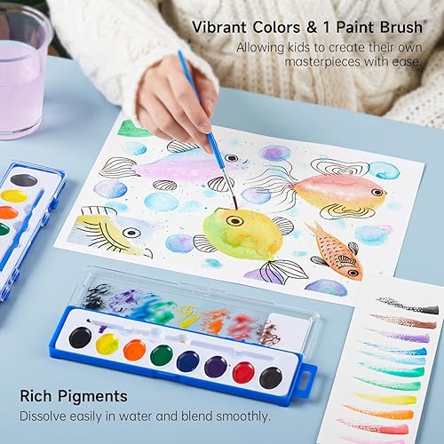 Miniatura 3 de Shuttle Art Juego de pintura de acuarela de 8 colores a granel, paquete de 40, juego de pintura de acuarela con pinceles para niños y adultos,