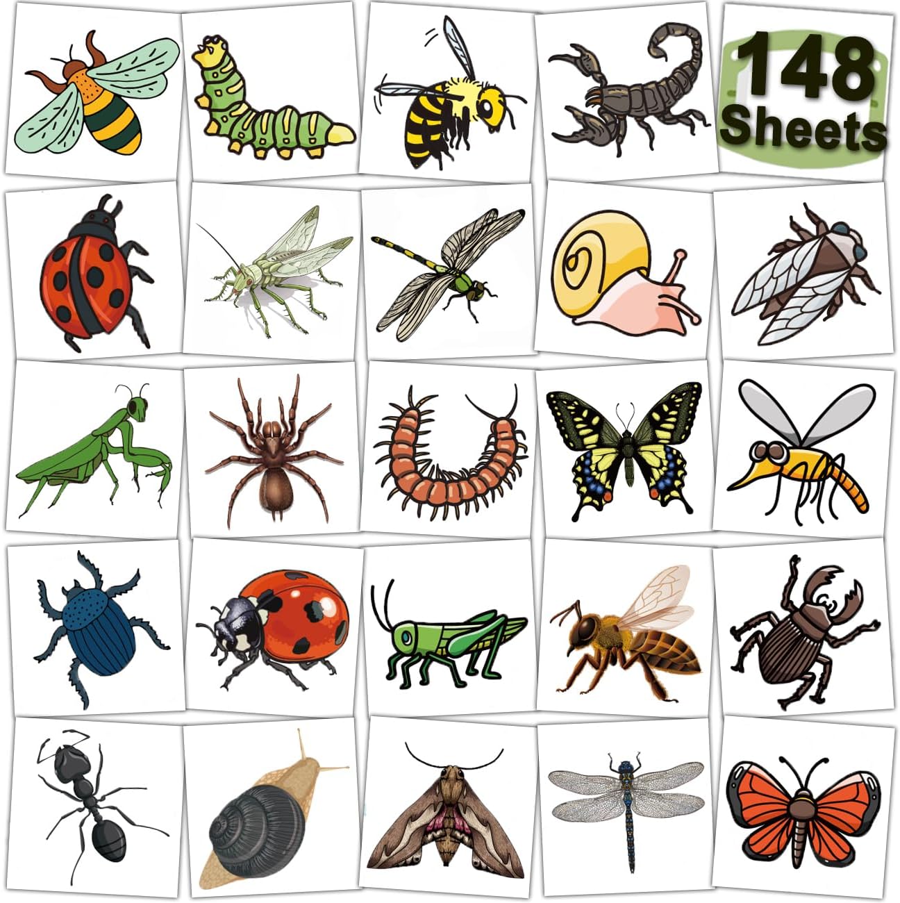 CHARLENT 148 Individually Sheets Bug Temporary Tattoos for Kids - Insect Tattoos for Kids Birthday Party Supplies Goodie Bag Fillers