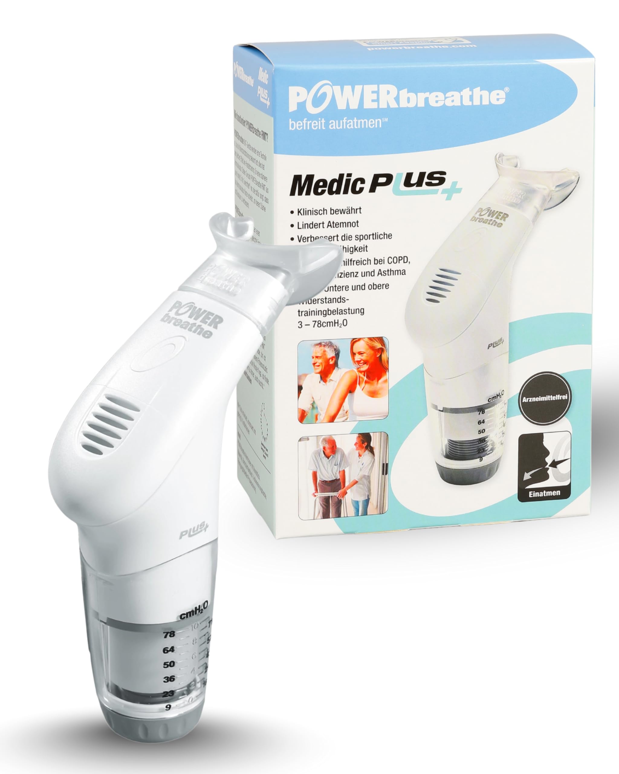 POWERBREATHE Medic Plus I einstellbarer Atemtrainer zur Stärkung der Atemmuskulatur I Inspirationsmuskeltrainer mit 13 Stufen I Atemtrainingsgerät für Atemübungen gegen Kurzatmigkeit