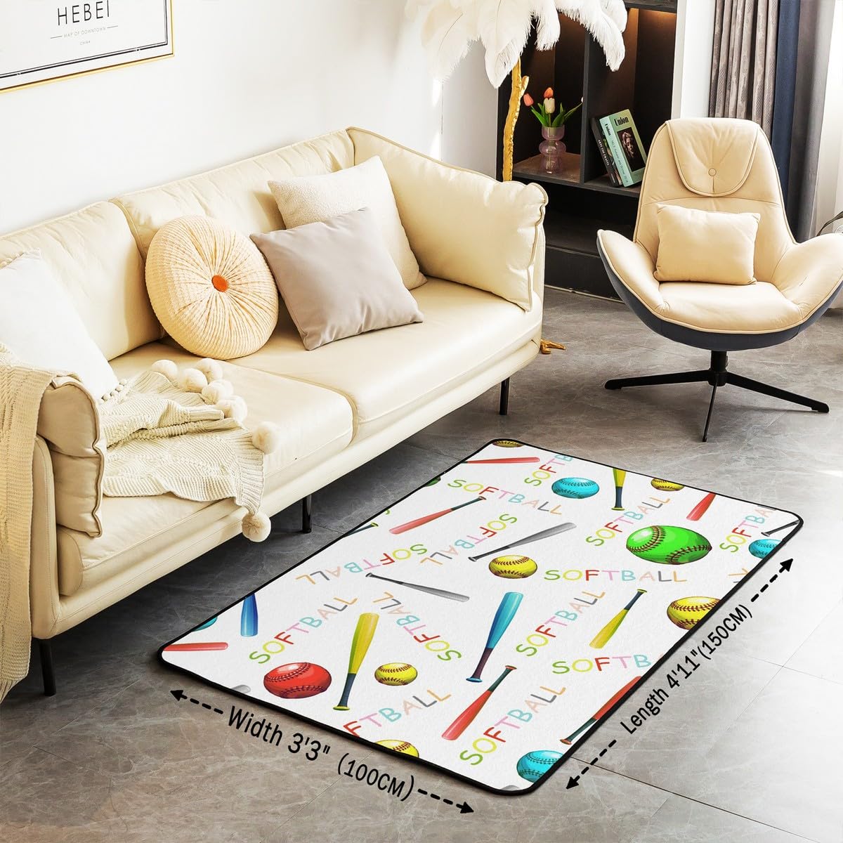 Homewish Dywan do softballu 100 x 150 cm, młodzieżowy dywanik sportowy dla dzieci, chłopców, dziewcząt, gry w piłkę, do gier, wewnętrzna mata podłogowa