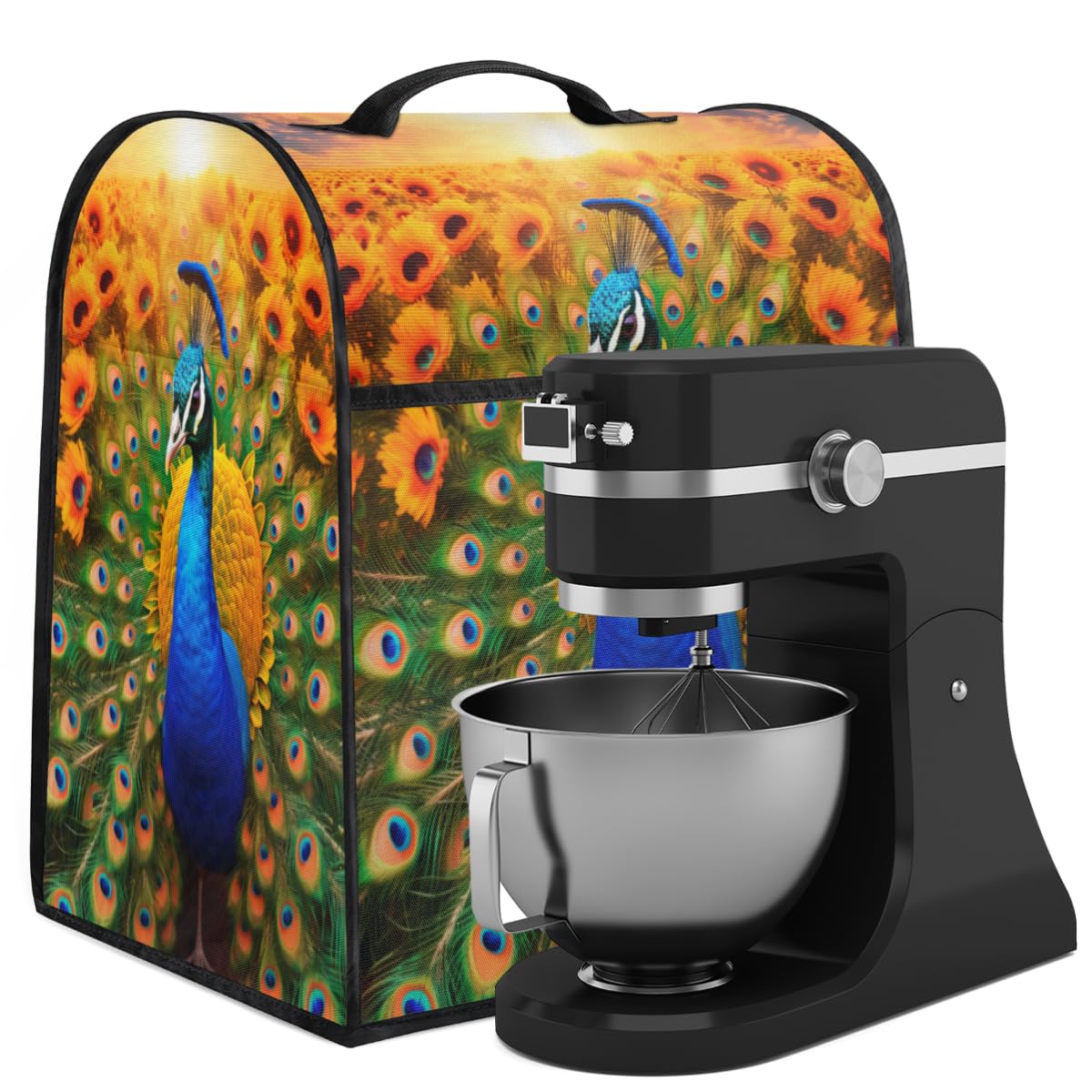 Coffee Maker Cover Sunflower Peacock Kitchen Appliance Covers Small Appliance Covers Blender Cover Juicer Cover Dust Covers for Kitchen Appliances with Top Handle and Pockets,Washable,B301
