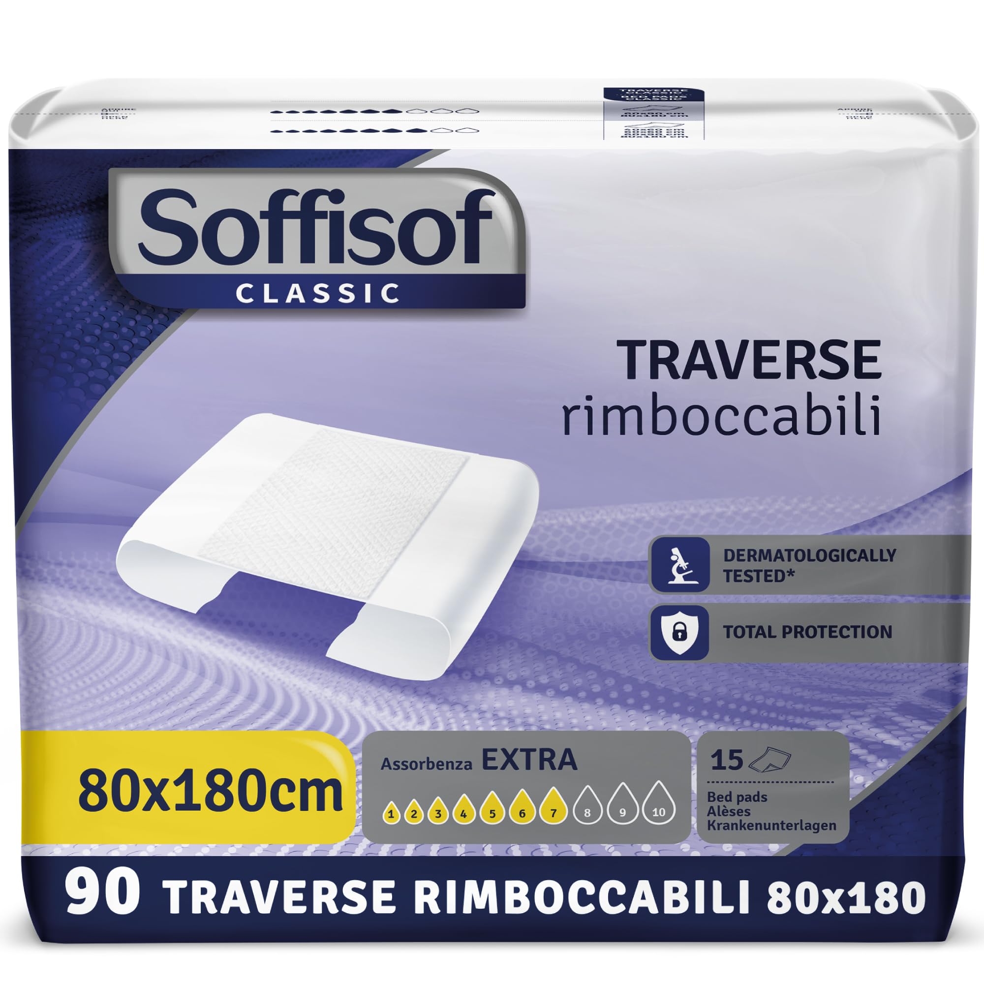 Soffisof Bed 80x180 Extra - 90x Traverse Letto Anziani - 6 Confezioni da 15 Traverse Rimboccabili 80 x 180 - Assorbenza fino a 7 Gocce - Traversa Lenzuola e Materasso