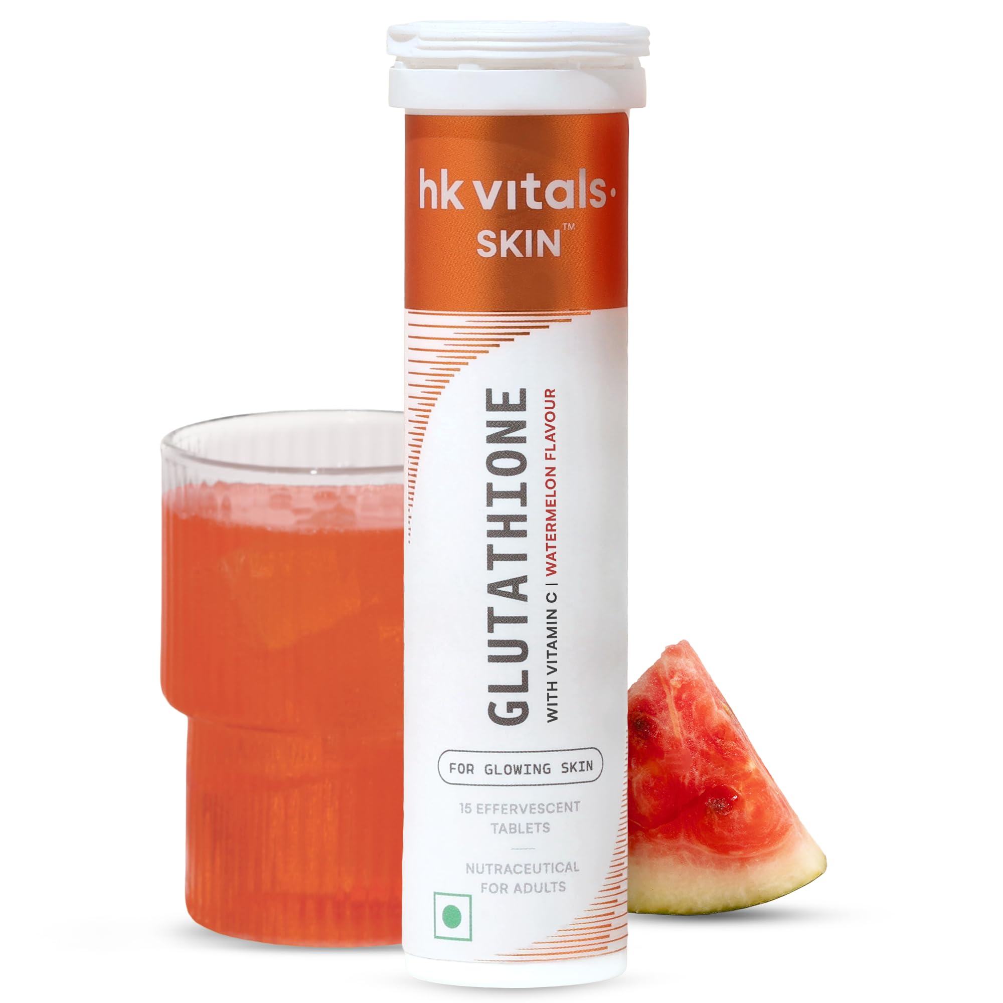 hk vitals Glutathione - 15 Effervescent Tablets | L-Glutathione Tablets with Vitamin C & E, for Skin Glow & Hydration, No Added Sugar, Watermelon Flavour