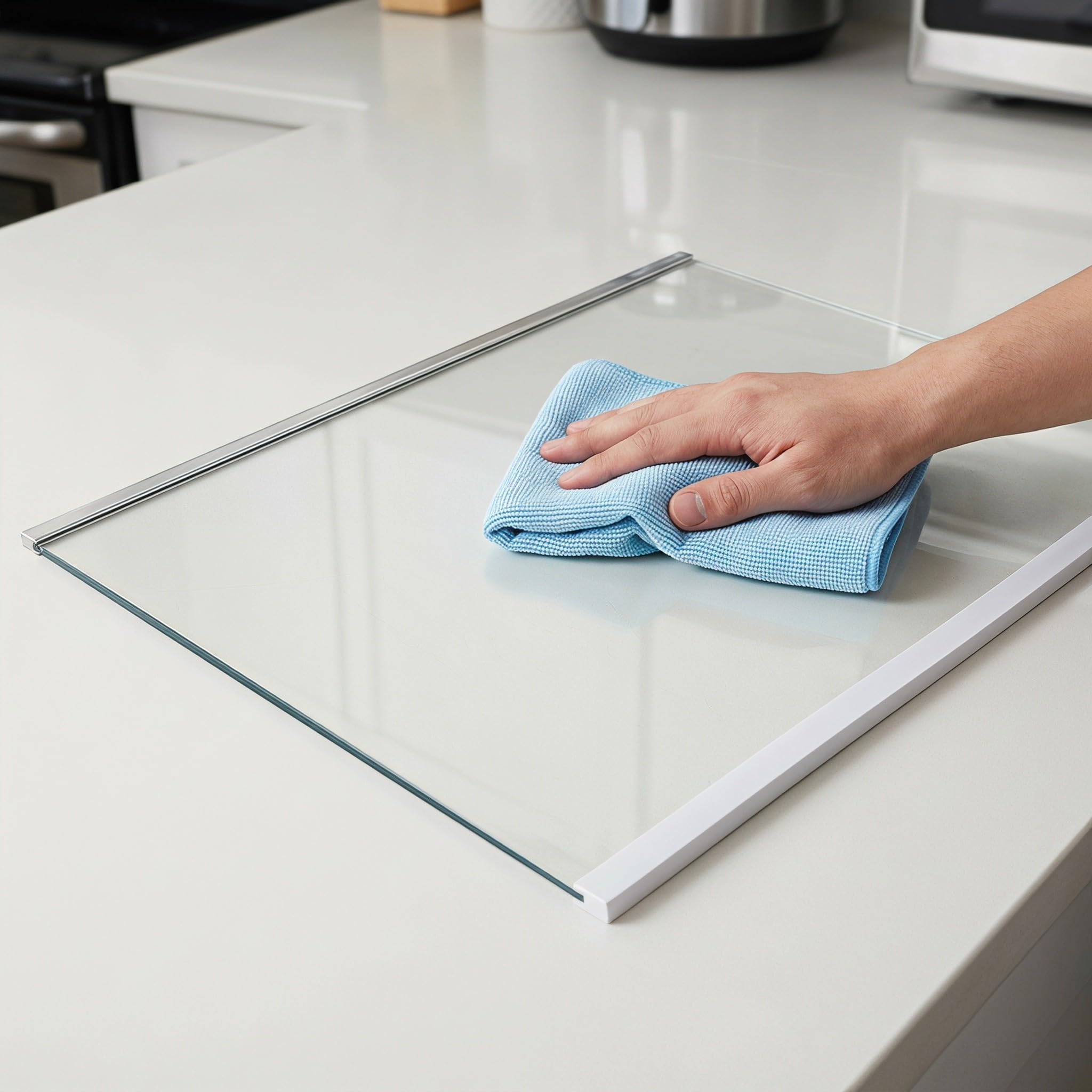SECFOU Estante de Vidrio Templado para Compartimento de Nevera 44x28, 5 Cm | Borde Doble Recortado, Panel Transparente, Organización de Cocina y Limpieza Sencilla