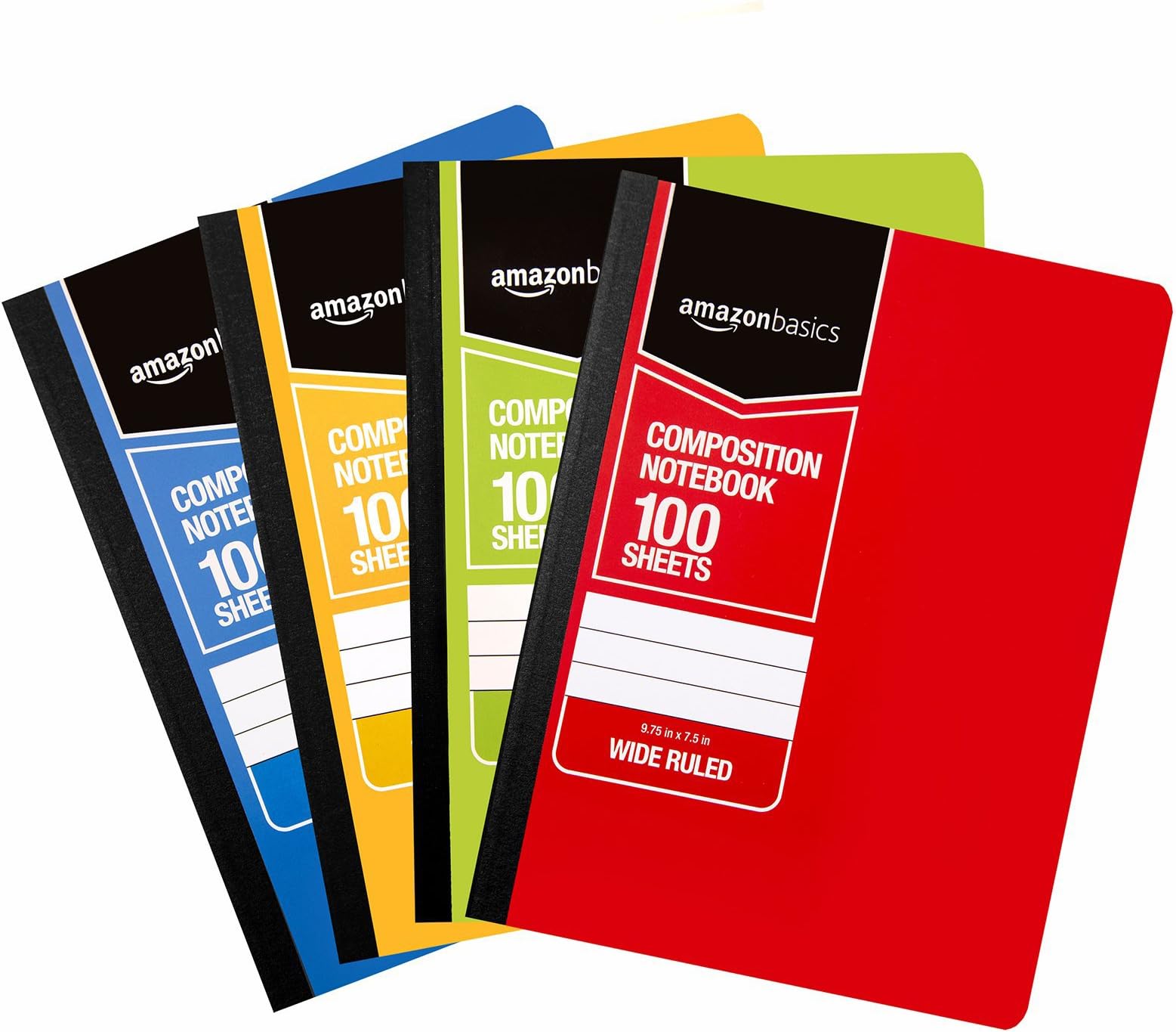 Amazon Basics Wide Ruled Composition Notebook, 100 Sheet, Assorted Solid Colors, 4-Pack