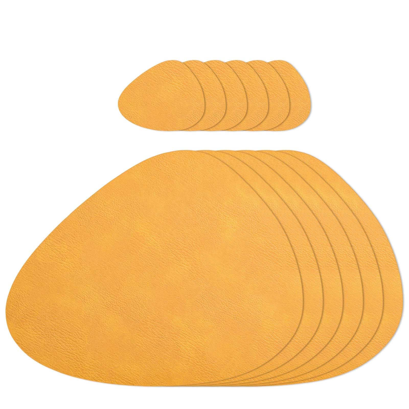 AHHFSMEI Placemats Set of 6 Faux Leather Place mats for Dining Table Heat-Resistant Non-Slip Washable Waterproof Coffee Mats Easy Clean Table Mats and 6 Coasters(Mustard Yellow)