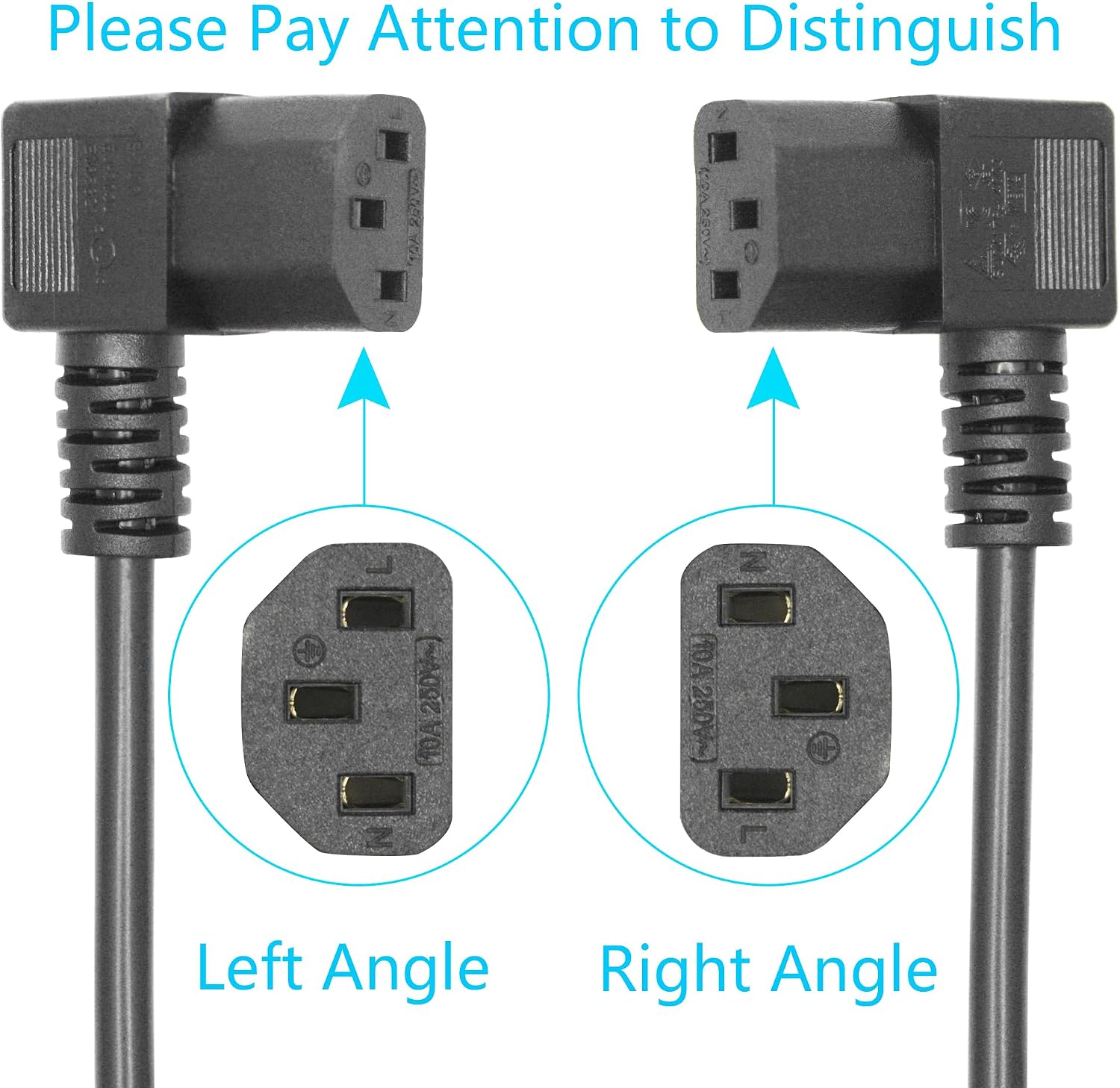 2-Pack 90 Degree IEC 320 C13 to C14 Extension Cord 1FT, Right Angle C13 Female to C14 Male Power Cord for Monitor, PC, TV, PDU, Printer and More