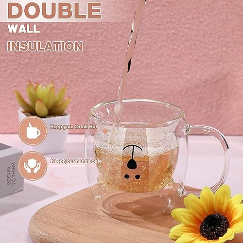 Miniatura 8 de Tazas de café de oso de vidrio, capacidad de 8 onzas, 8.5 fl oz, aislamiento de doble pared, lindas tazas de café para niños, leche, cerveza para