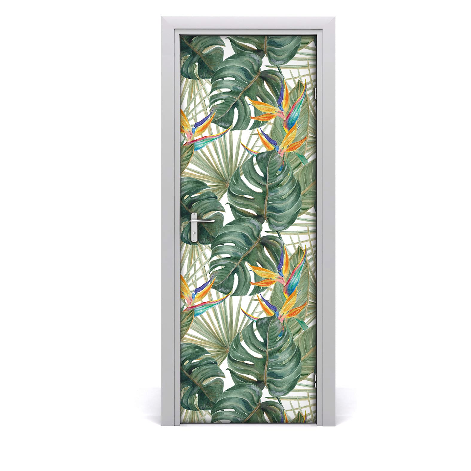 Etiqueta autoadhesiva Coloray para renovar puertas con motivos de palmeras exóticas vintage