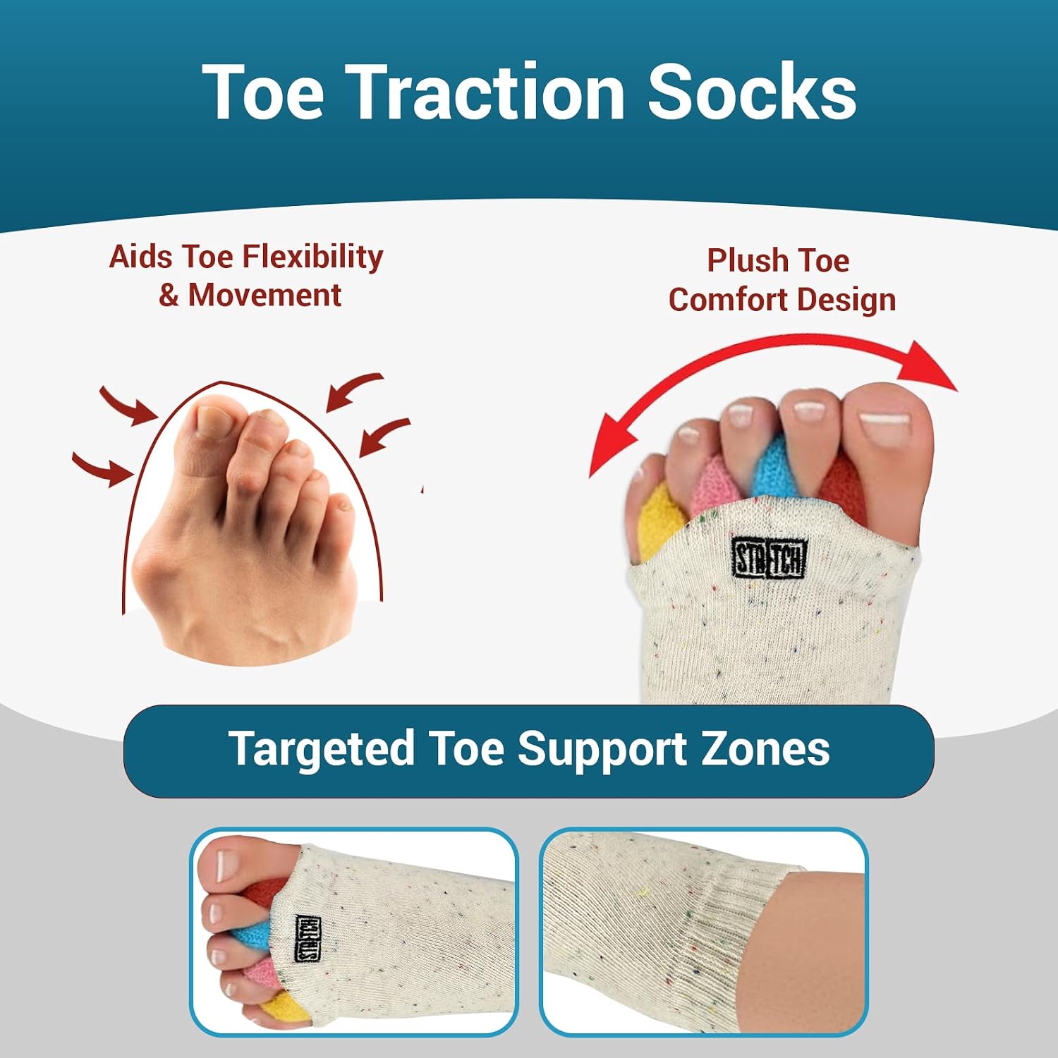 Toe Separator Socks by Stretch; Foot Realignment and Relief from Bunion Pain and Foot Issues - One Size Fits Most