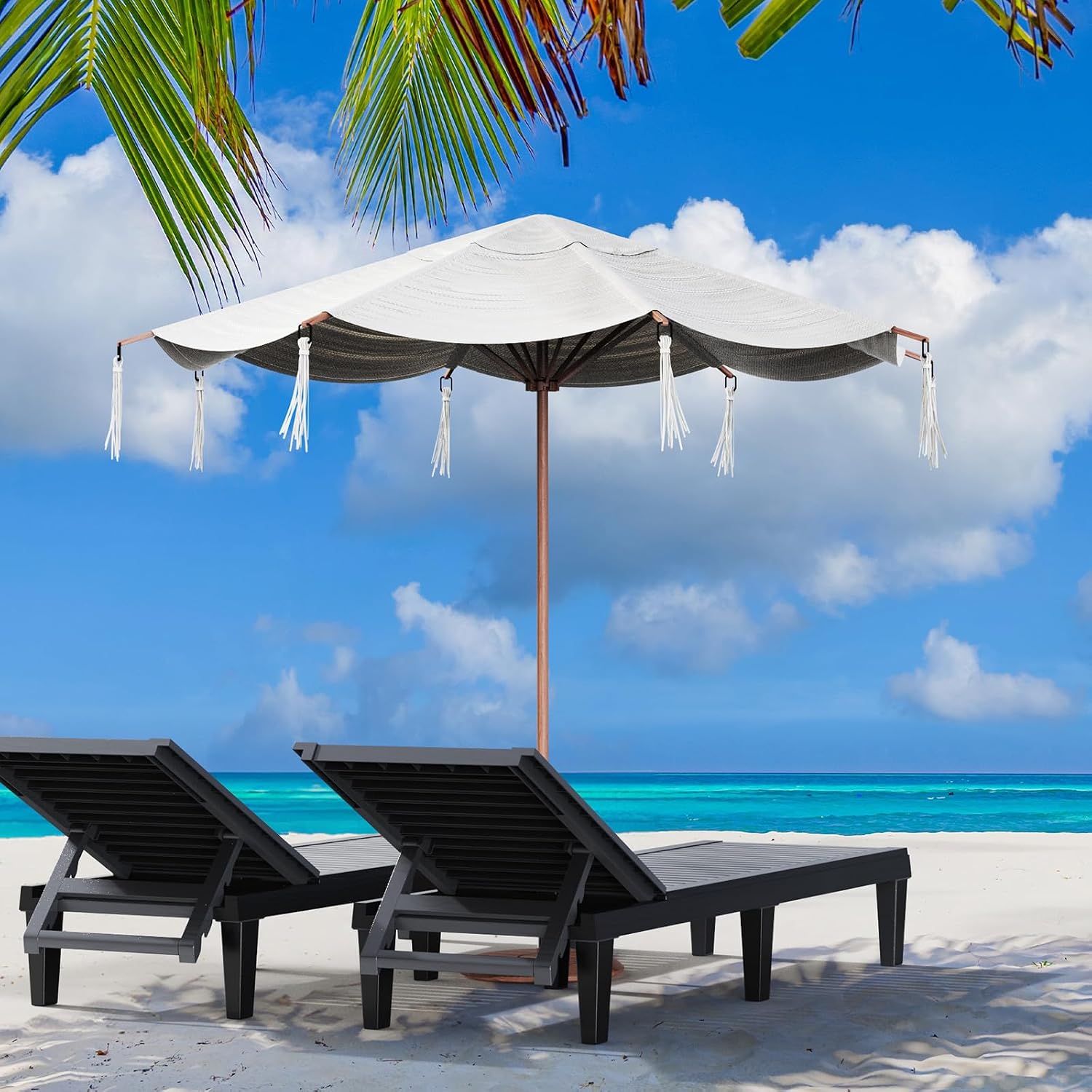 VINGLI Outdoor Chaise Lounge Chair Set of 2, Waterproof Outdoor Lounge Chair with 5-Level Adjustable Backrest, Patio Chaise Lounges for Garden, Pool, Beach Patio Deck Sunbathing (Black, 2 PCS)
