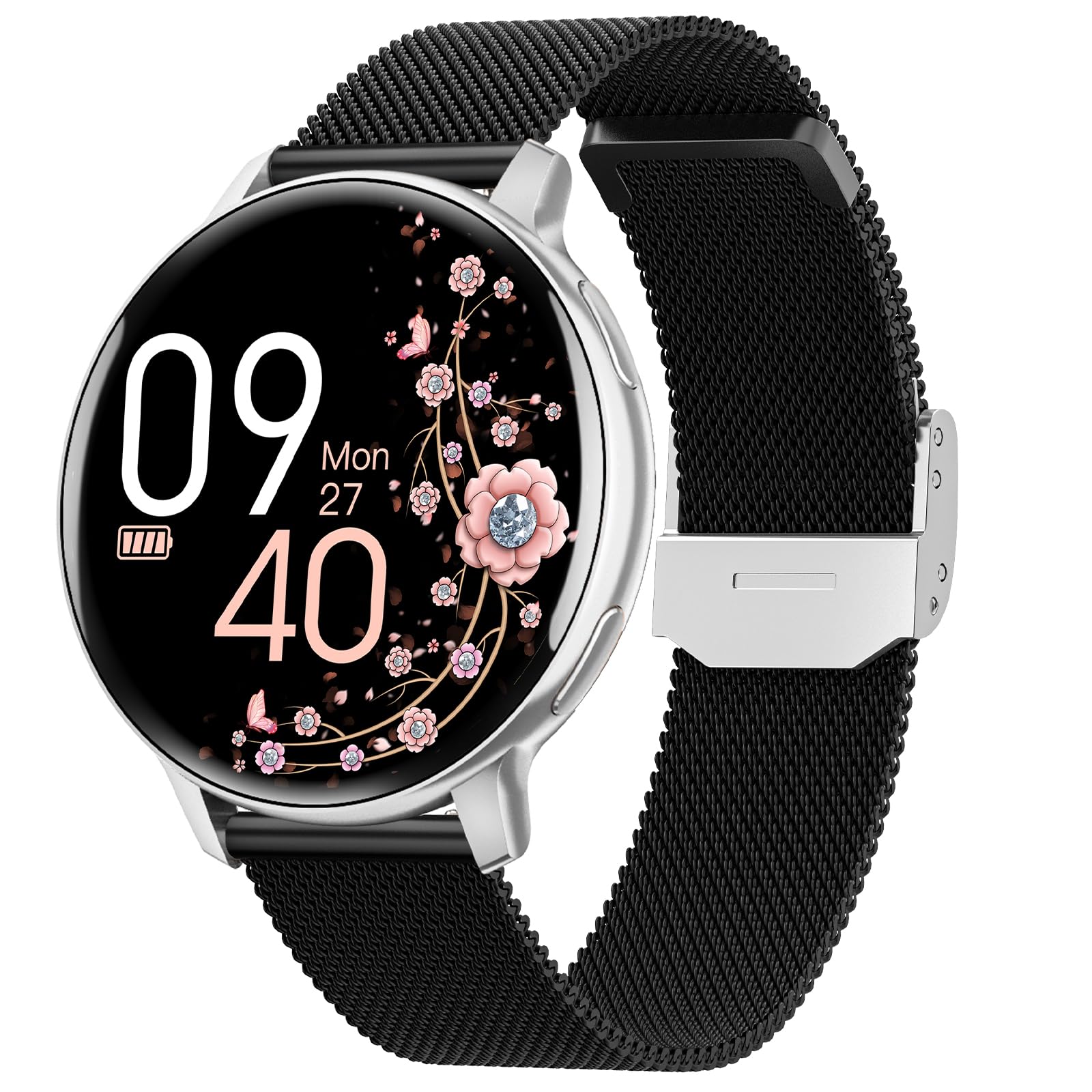HASAKEI Smartwatch Donna con Chiamate Bluetooth 5.3, 1,39" HD Smart Watch Fitness con 120 Sport e Fisiologia Feminile, Cardiofrequenzimetro/SpO2/Sonno/IP68 WhatsApp Notifiche Android iOS(Nero Argento)