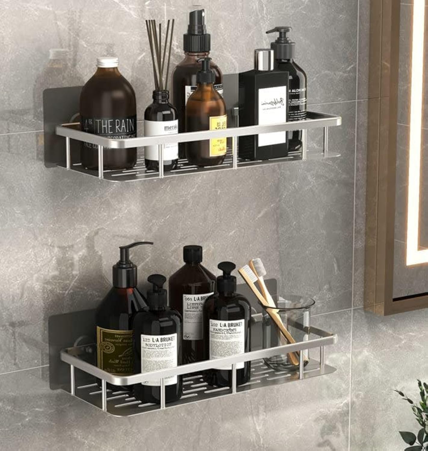 URbazaar Bathroom Shower Shelf, No Drilling Bathroom Shelf wall mounted Stainless Steel Floating Shelves For Bathroom, 2 Packs (B)