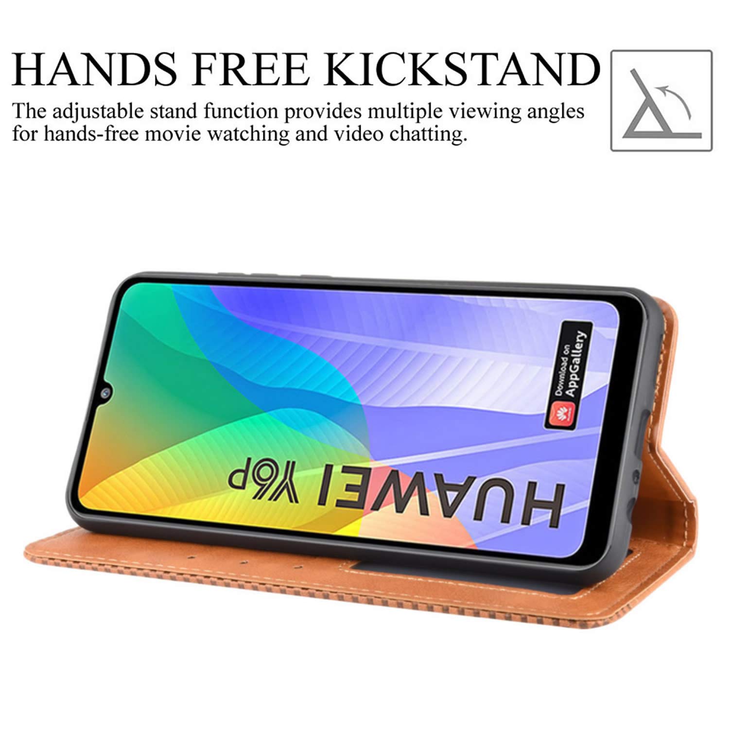 Bravoday Cover per Huawei Y6P, Flip Custodia in Pelle PU Portafoglio Custodia per Huawei Y6P, con Slot per Schede, Blu