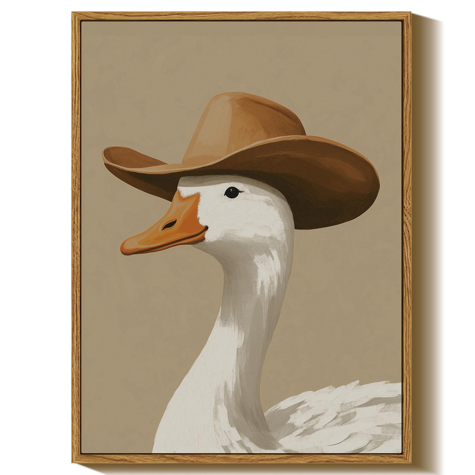 InSimSea Vintage Framed Wall Art for Living Room, Cowboy Duck Canvas Decor, Humorou Artwork Prints, Animals Oil Painting Wall Decor Gallery Picture, for Bathroom Bedroom Kitchen 16L x 12W