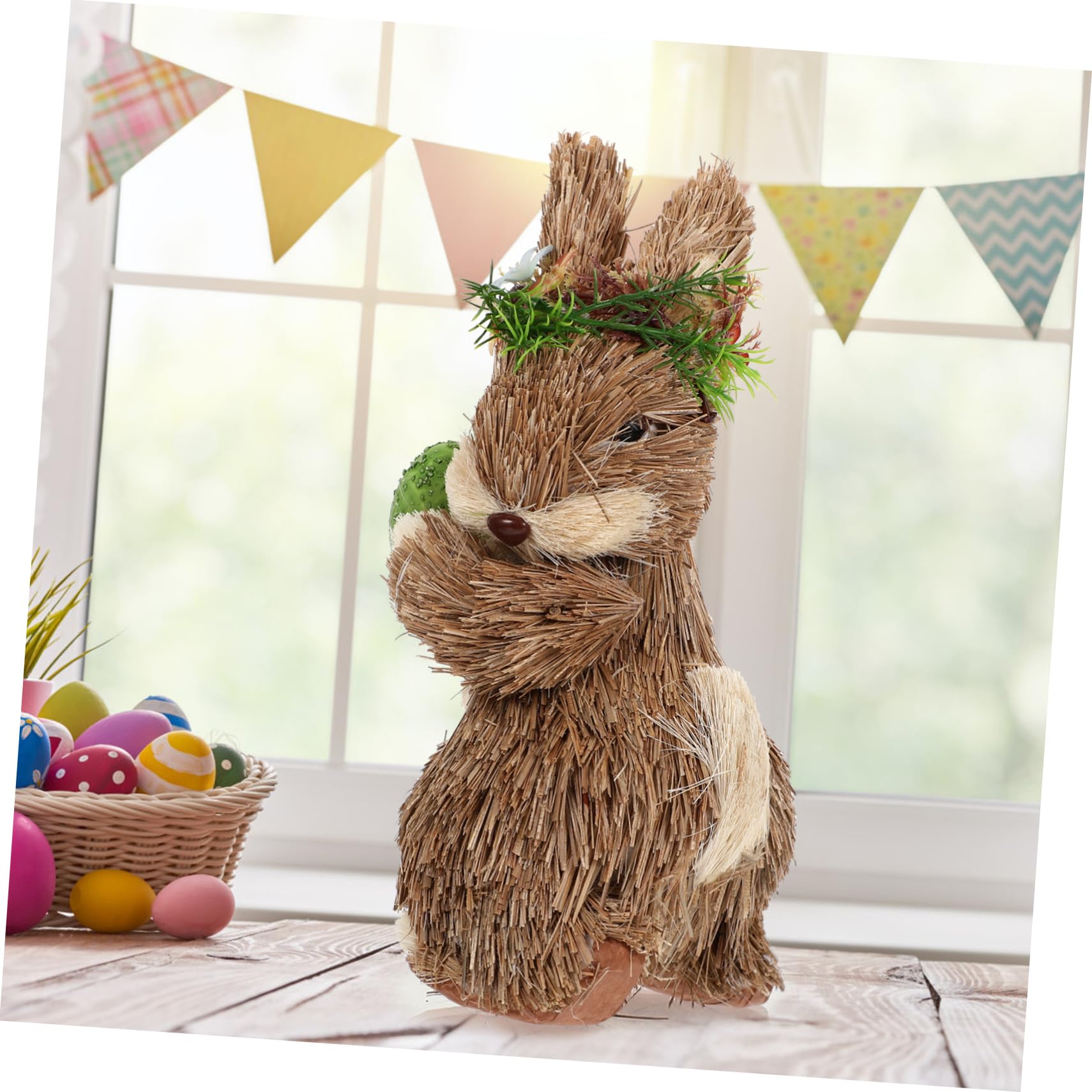 Ciieeo 2 Pièces Lapin Debout en Paille Ornement De Bureau Animal Mini-Lapin Statue De Lapin Debout Lapin De Pâques en Paille Mini-Jouets pour Animaux Décor Gazon Table à Manger Ornements