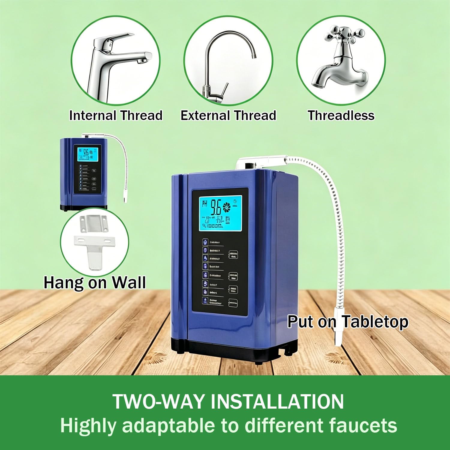 Ionizzatore d'acqua alcalina, meccanismo di filtrazione domestico che produce acqua con pH da 3,5 a 10,5, ORP fino a -500 mV, 7 impostazioni dell'acqua, 8000 litri per filtro, autopulizia Silver