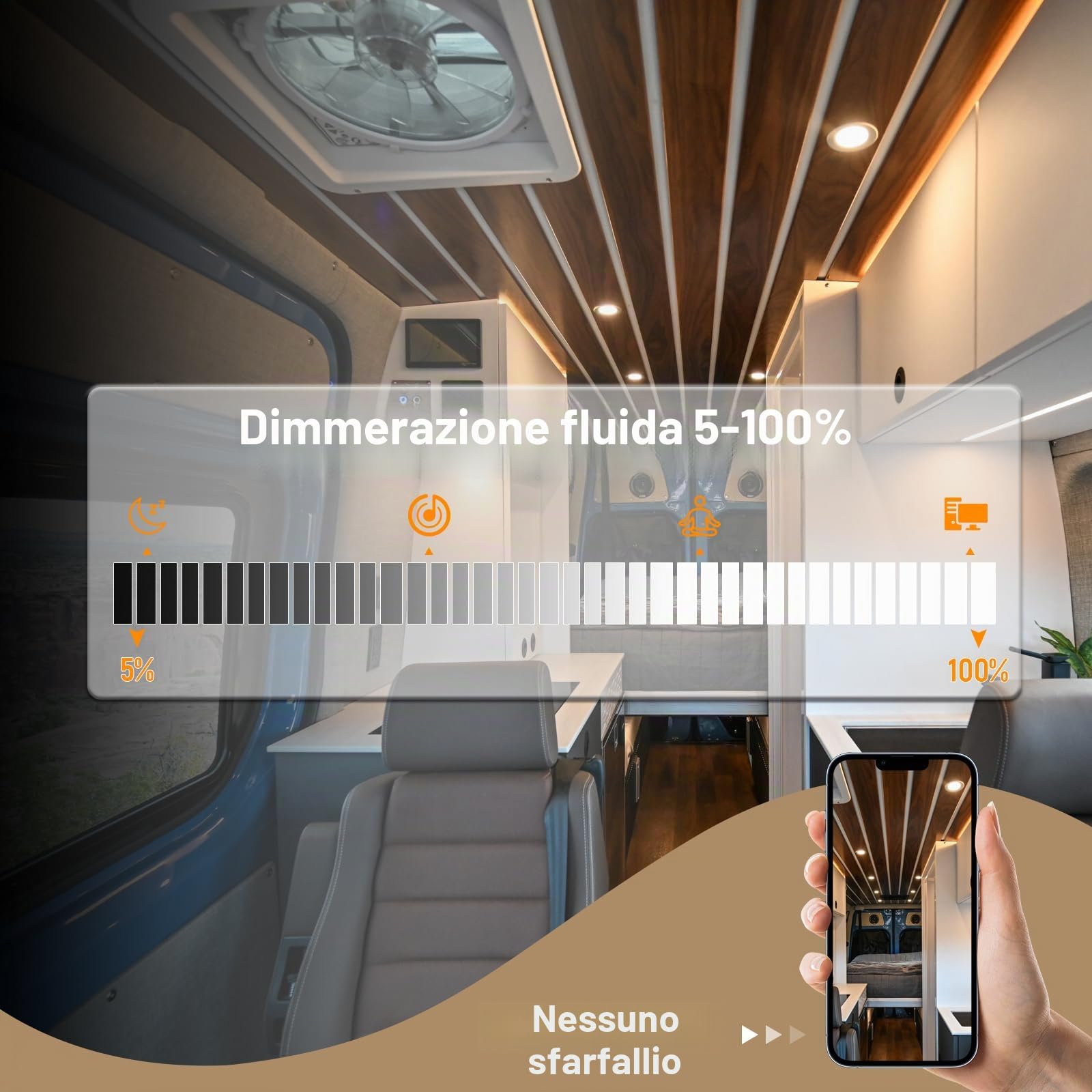 4 x Faretti da Incasso 12V LED Camper 2,5W 3000K Bianco caldo, Rotondo Luci da Soffitto Ø58-63mm 215lm Argento Dimmerabile per Barca Furgone Bagno Mobile Armadio (senza trasformatore)