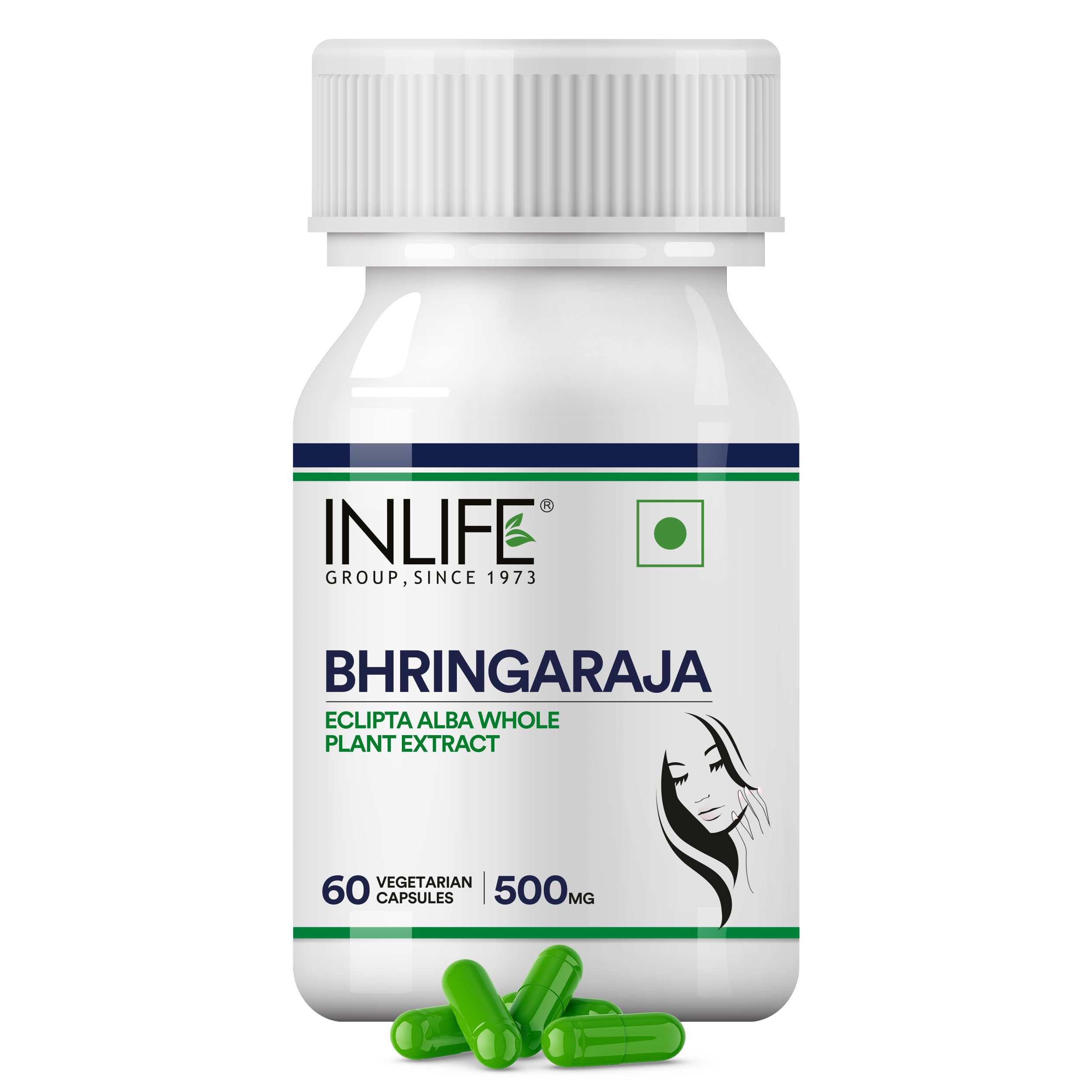 Bhringraj Capsules | Whole Plant Extract Supplement | Eclipta Alba | for Women & Men, 500mg - 60 Vegetarian Capsules (Pack of 1, 60)