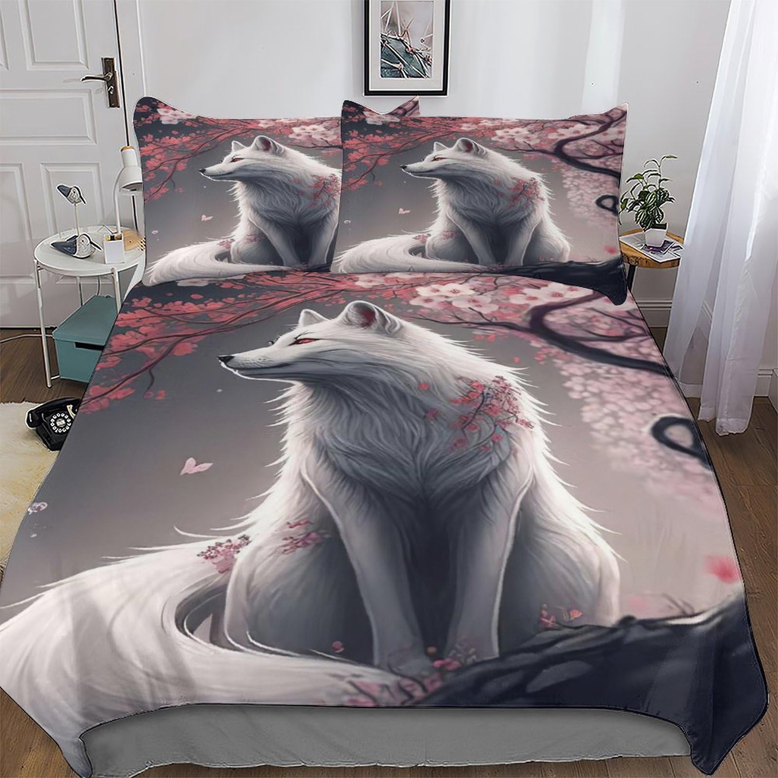GGJJTT Fox Duvet Cover Set Microfiber Bedding Set Quilt Cover 3 Pieces with Pillowcases For Boys Girls Comforter Cover King220x240cm
