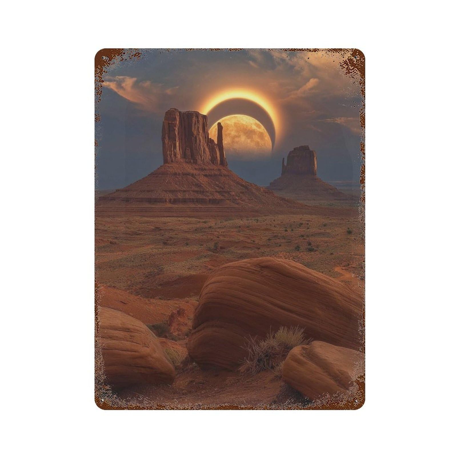 Garage Style Desert Eclipse Wonder Rust Effect Tin Sign 15.7"x11.8", Shabby Chic Decor for Bar And Workshop