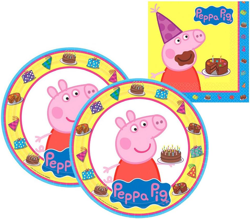 Amscan Peppa Pig Party Supplies Pack for 16 Guests Includes: 16 Lunch Plates and 16 Lunch Napkins