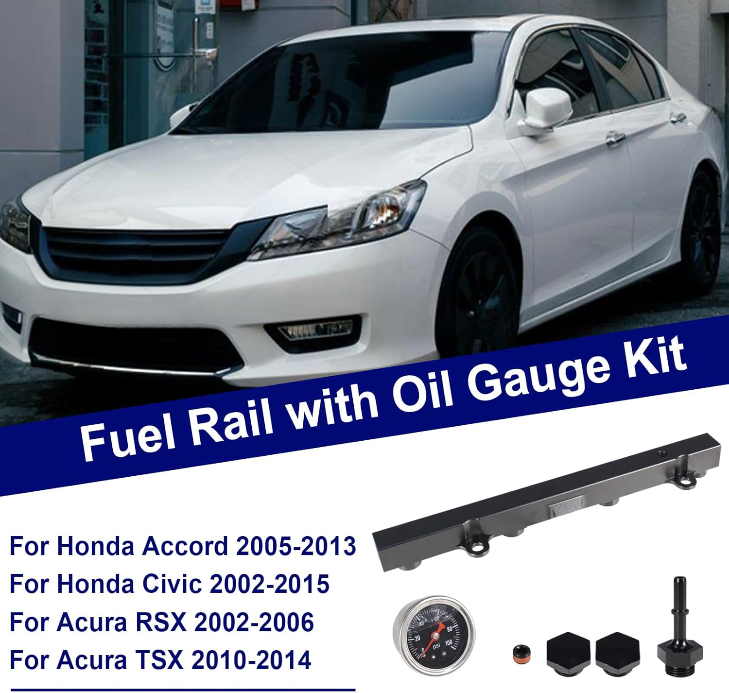ZNB Fuel Rail with Oil Gauge Kit for Honda Civic 2002-2015 for Accord 2005-2013 for Acura RSX K-Series K20 K24 Engines