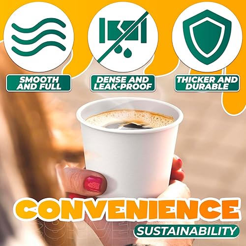 Miniatura 3 de Paquete de 50 vasos de papel de 9 onzas, tazas de café desechables blancas, duraderas y resistentes al calor, diseño a prueba de fugas para café,