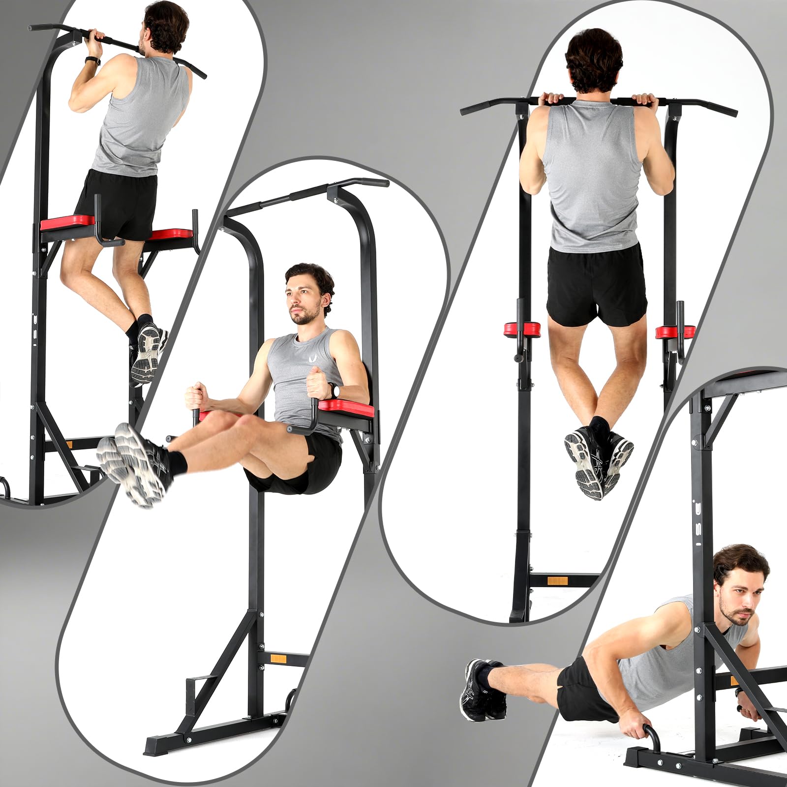 ISE 5 in1 Chaise Romaine Power Tower Workout Dip Station de Traction Station Musculation pour Entraînement Domicile, Pull Up Fitness Multifonction Chaise Romaine Musculation&Barre de Traction sur Pied