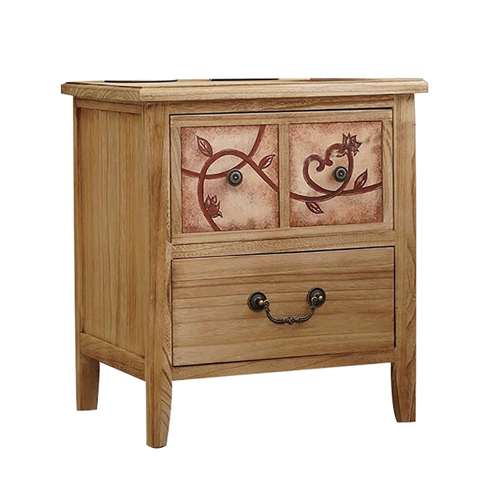Table de chevet à 2 tiroirs style ferme en bois marron