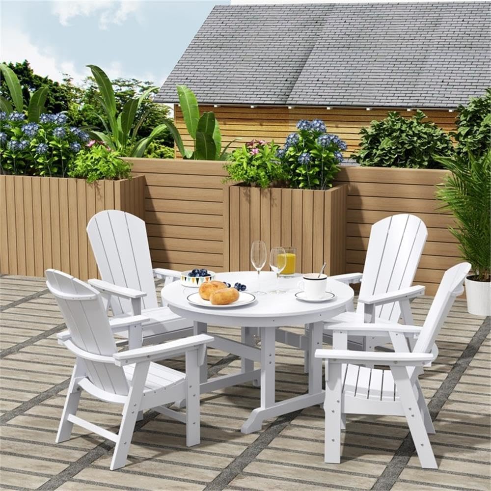 Costaelm Fire Pit Chairs, Outdoor Chair HDPE Adirondack Chair, Modern Patio Porch Chair, Front Porch Backyard Deck Outside Chairs, White