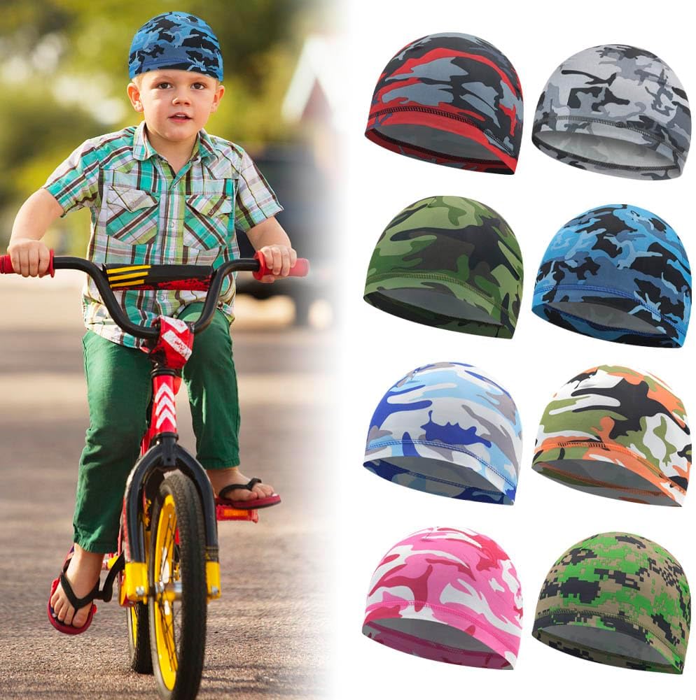 8Pcs Kids Helmet Liner Skull Cap Unisex Baby Beanie Cap Football Sports Wicking Cap Running Hat