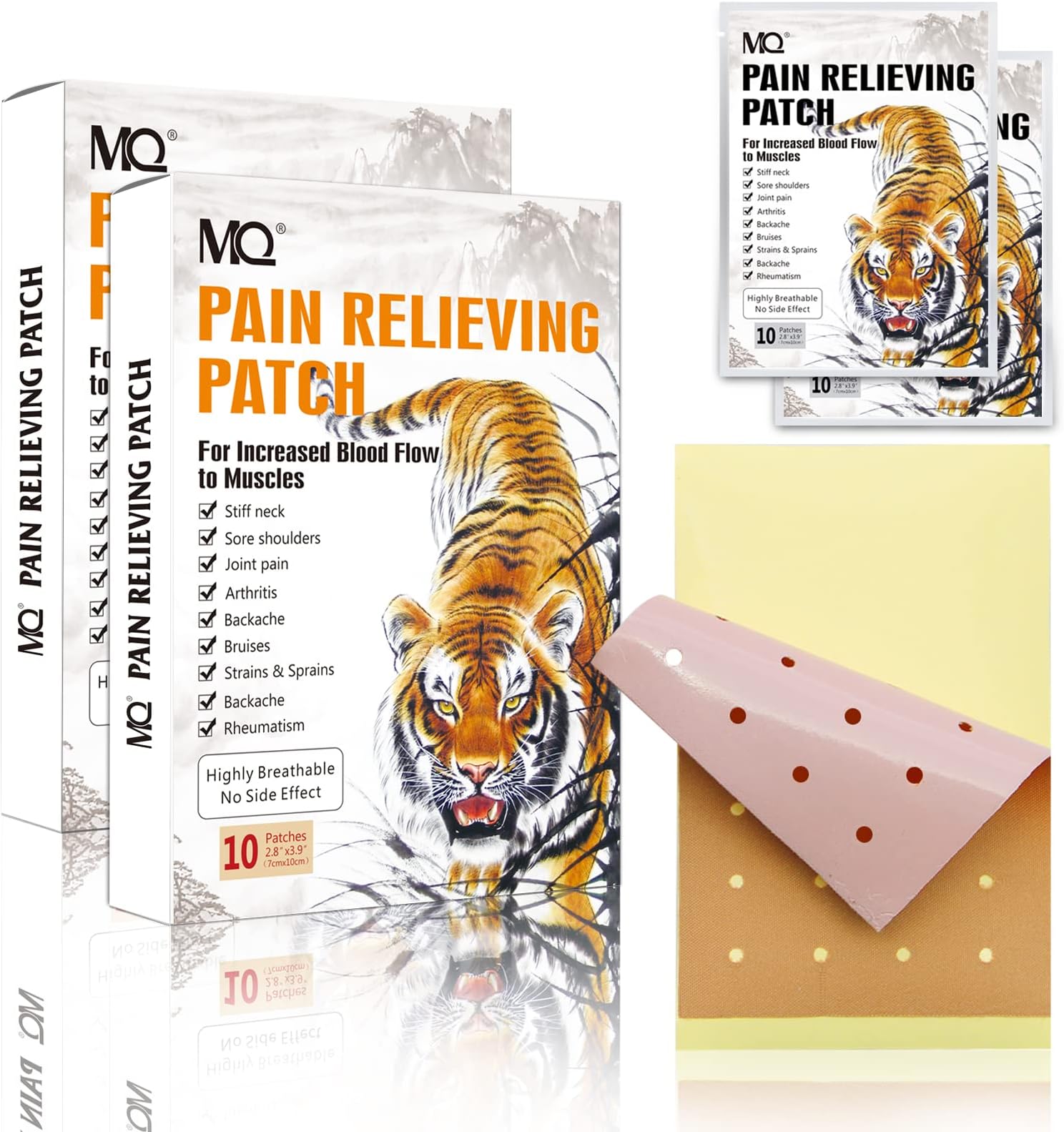 MQUPIN MQ 20 Count Pain Relief Patches Tiger, Chinese Pain Relief Plaster Herbal Patches for Arthritis, Knee Bone, Back, Joint, Muscle Neck Pain Relieving Up to 12 Hours