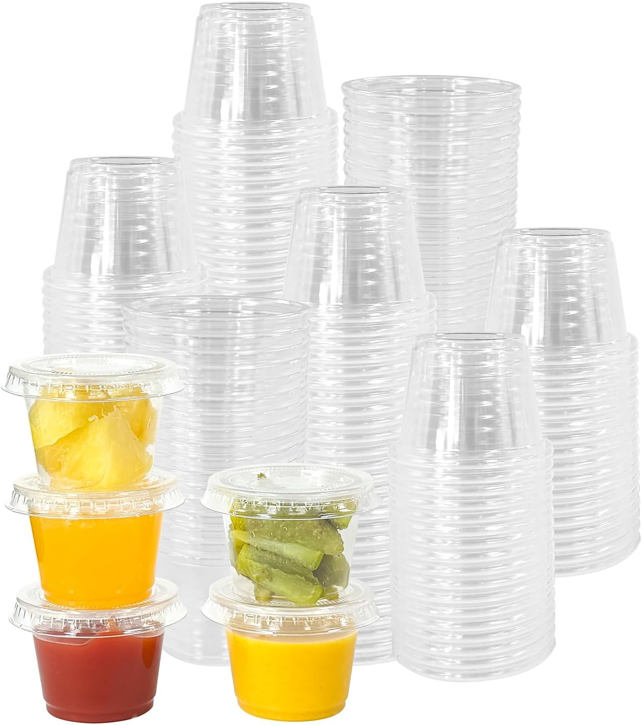 Plastic Portion Cups with Lids (1oz-100CT) Jello Shot Cups with Lids Jello Shot Cups Condiment Cups Salad Dressing Containers for Jams, Honey, Sauce