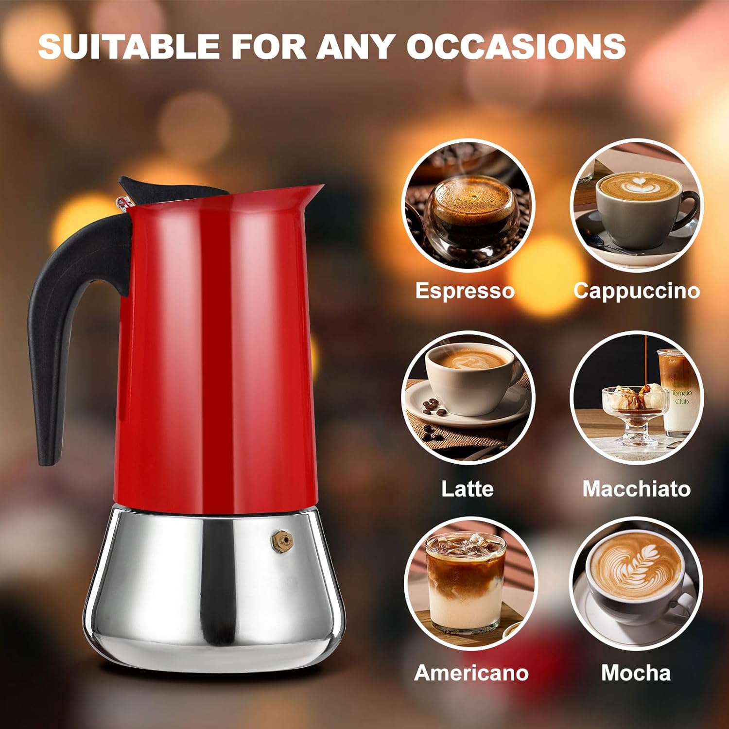 9 Cup Stovetop Espresso Maker Stainless Steel Moka Pot Stove Top Percolator Italian Coffee Makers Capable Mocha Greca Machine Cafe Classic Induction Cookers for Home and Camping 450ml 15oz