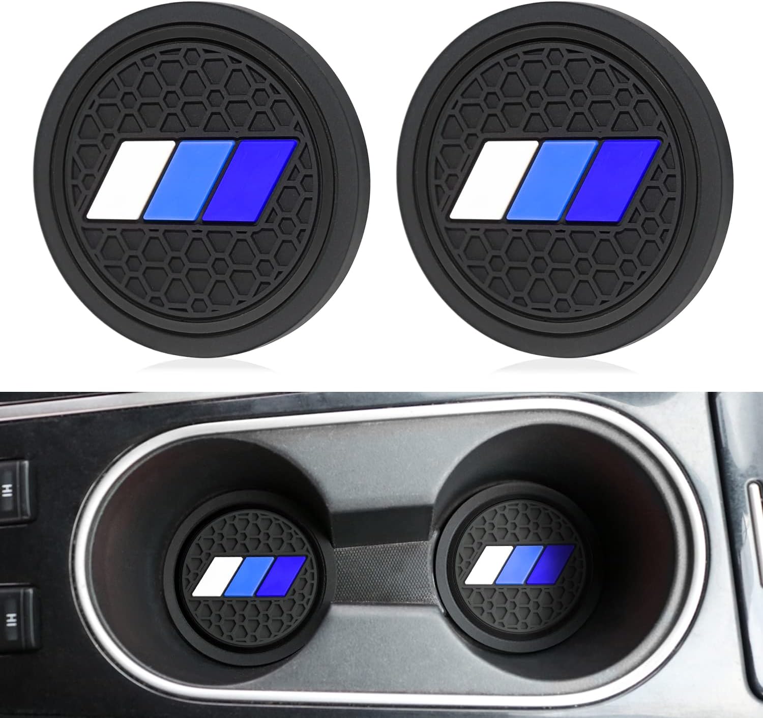 MOCHENT 2pcs Cup Holder Insert Coaster for Toyota Tacoma TRD 4Runner Tundra Rav4 Highlander Accessories ,Classic Retro Style Tri-Color Cup Coaster Car Interior Accessories（Blue