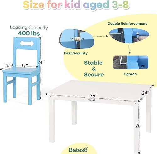 Miniatura 3 de Juego de mesa y 4 sillas de madera para niños de 3 a 8 años, mesa para niños pequeños para manualidades, comer, aprender, actividad, 5 piezas