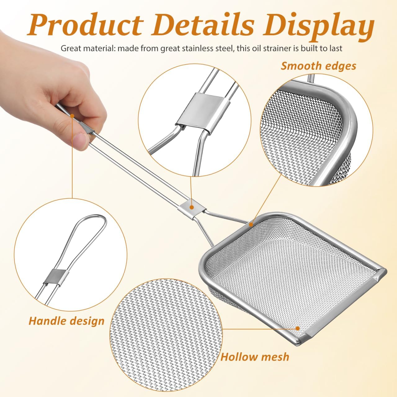 STOBAZA Fine Mesh Skimmer Spoon for Hot Pot and Frying Stainless Steel Fat Skimmer with Long Handle and Hanging Hole Food Strainer for French Fries Poached Eggs Vegetables and Meat 16.92 X 5.11 Inch