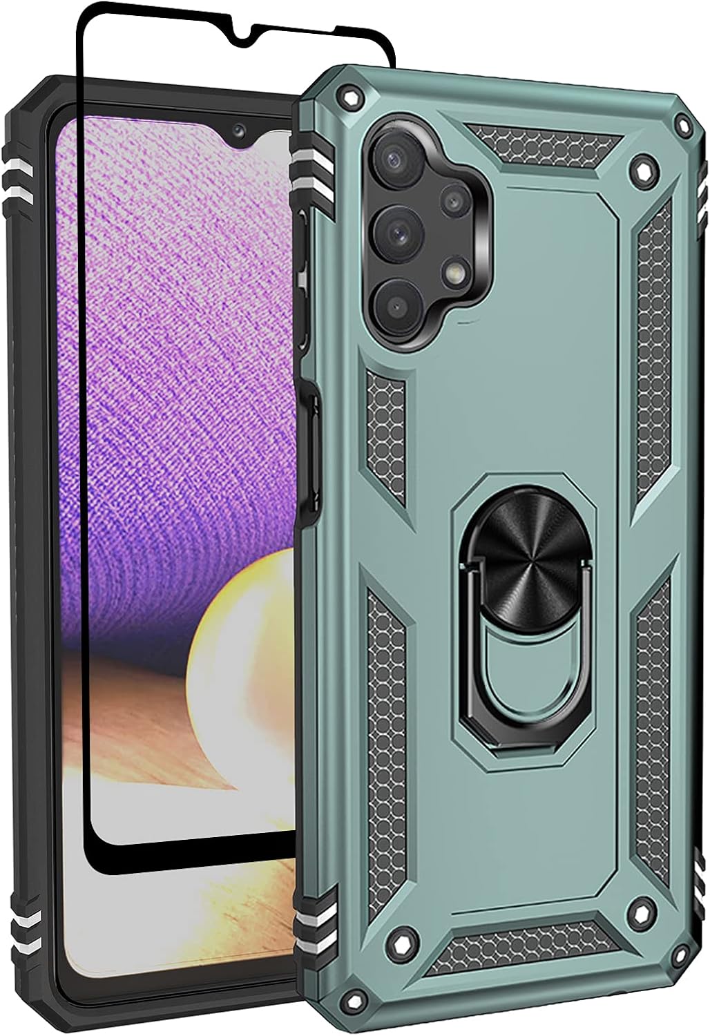 Sofiso Samsung A32 5G Case, Galaxy A32 5G Case with Screen Protector, Military-Grade Protection Phone Case Cover with Car Ring Holder Kickstand for Samsung Galaxy A32 5G (Green)