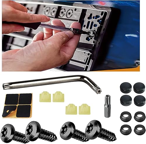Kit de 4 tornillos para placa de automóvil, de acero inoxidable, impermeable, con almohadillas de espuma antitraqueteo, pernos de montaje