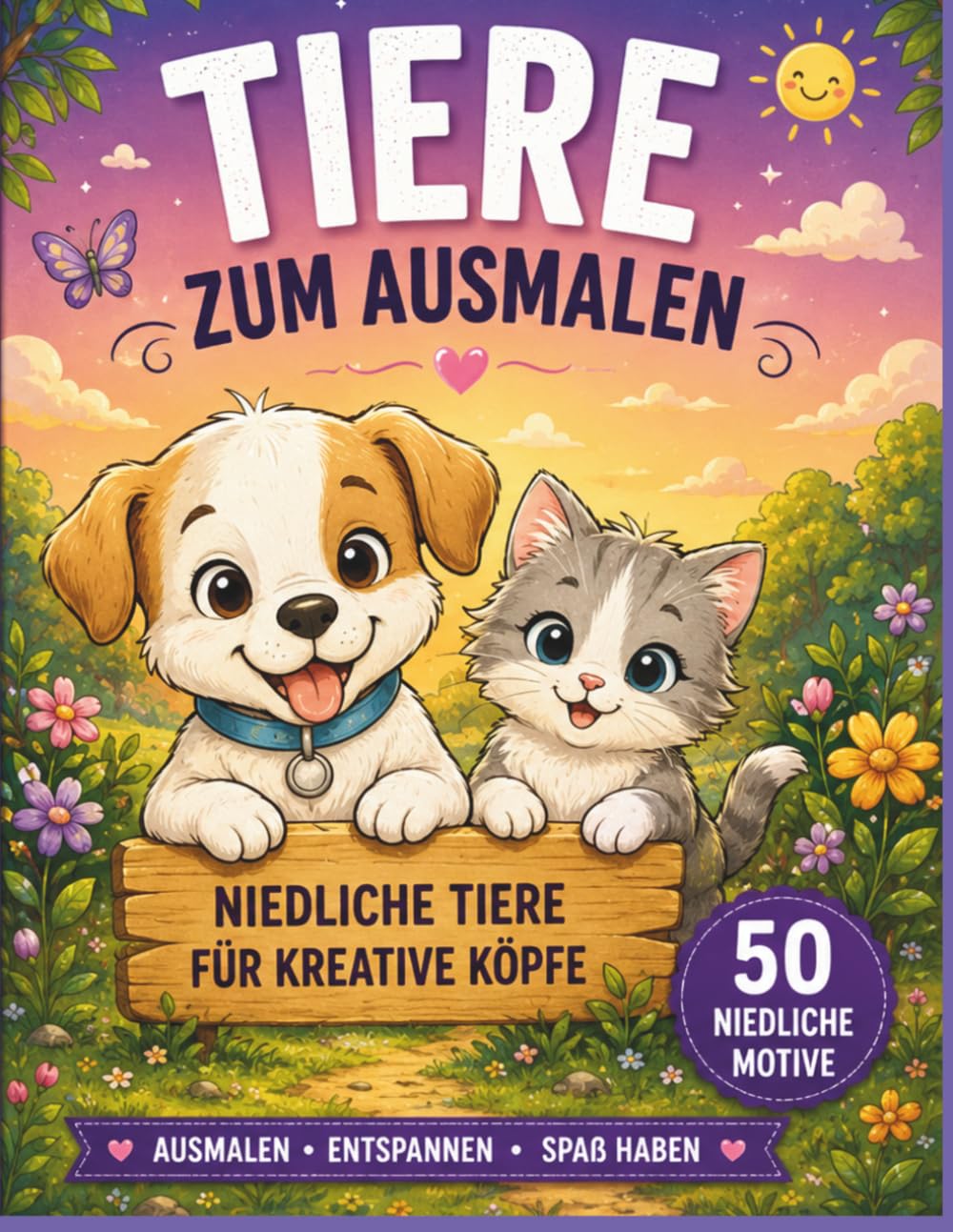 Tiere zum Ausmalen: 50 niedliche Tiermotive für Kinder – Einfaches Malbuch für kreative Köpfe ab 3 Jahren