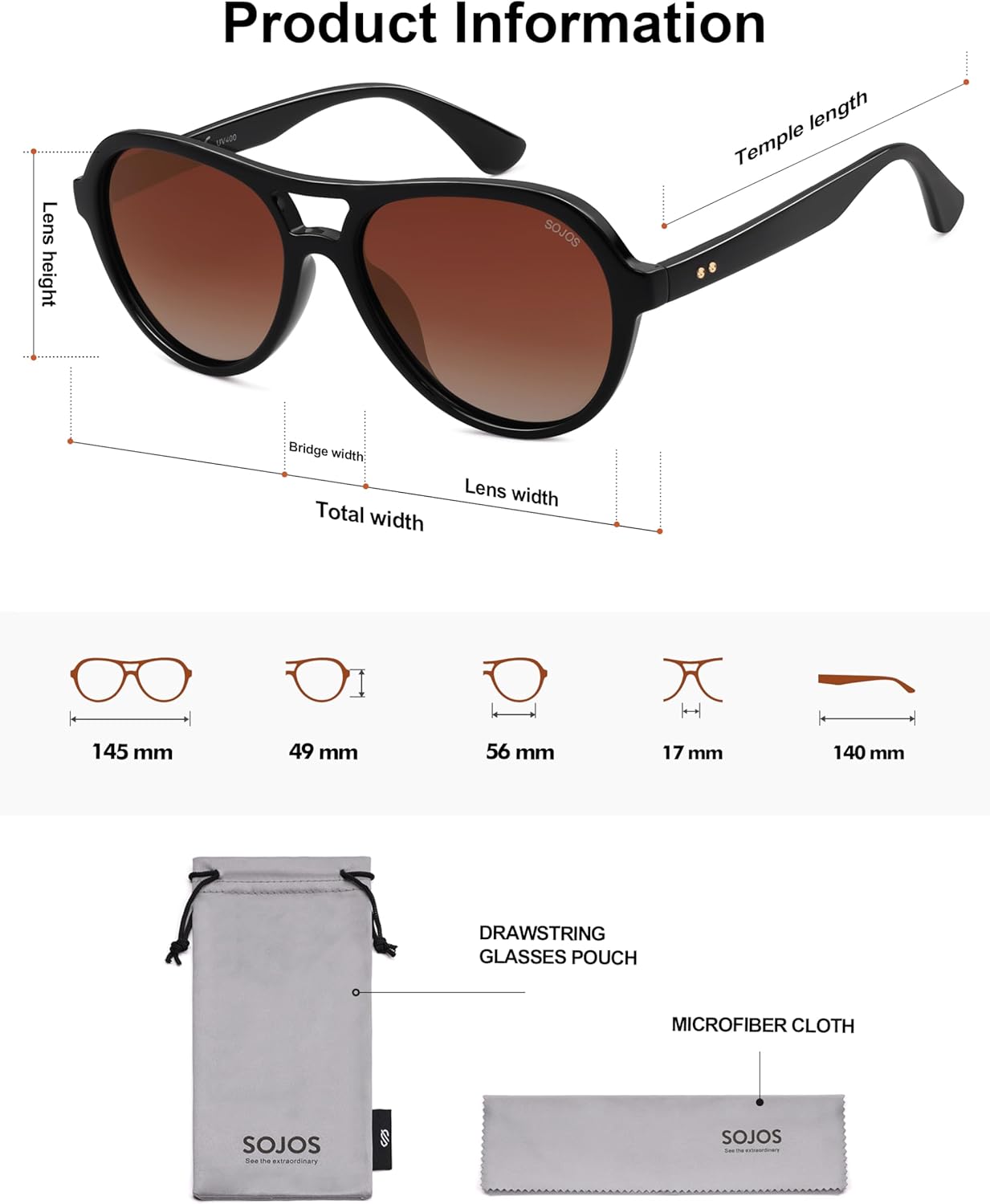 SOJOS Retro Aviator Polarized Sunglasses for Women Men Vintage 70s Style UV Protection Womens Mens Sun Glasses SJ2646 - Image 5