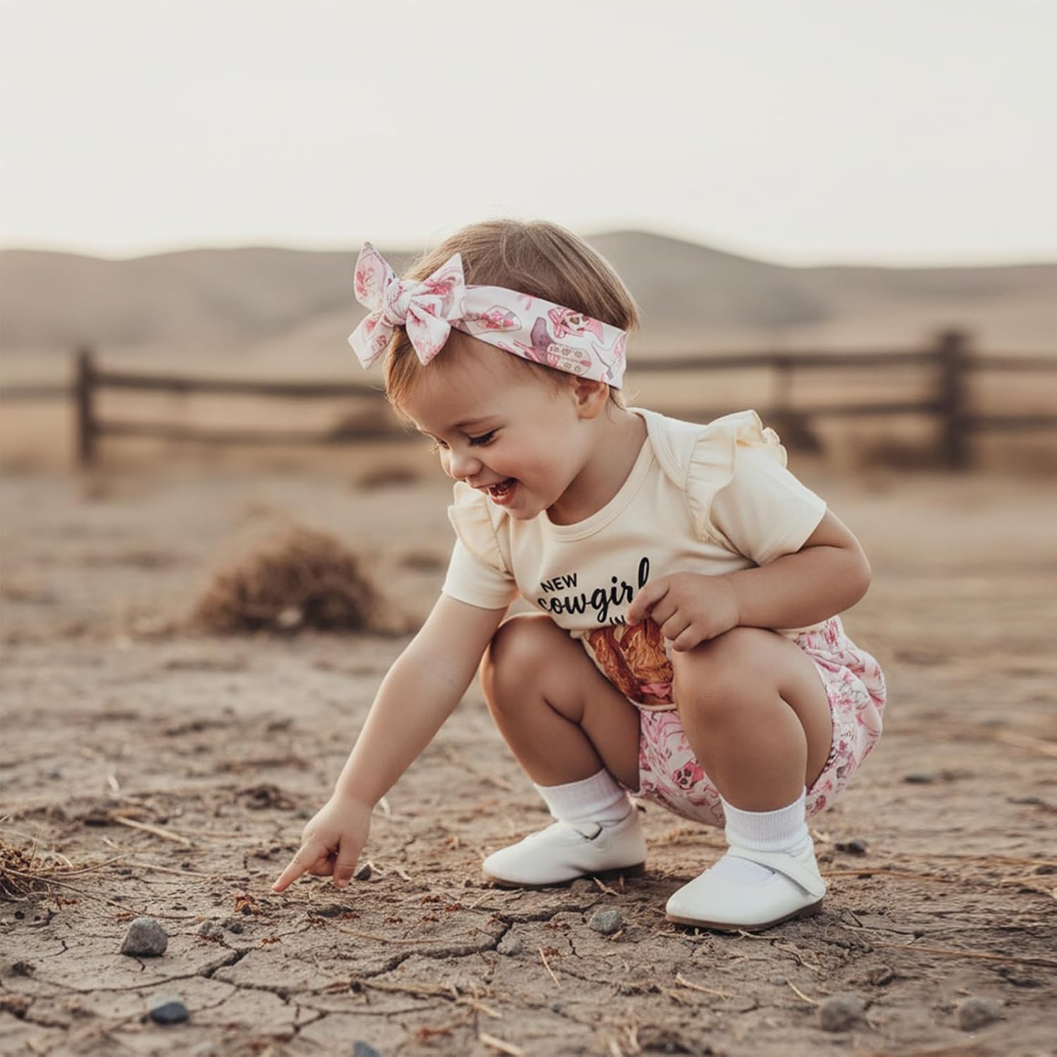 Infant Baby Girl Summer Outfit Crew Neck Short Sleeve Cowgirl Romper Elastic Waist Shorts Cute Newborn Clothes