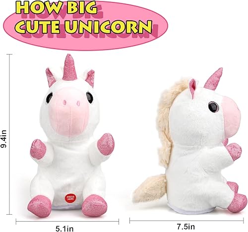 Miniatura 9 de TOY Life Juguetes de unicornio de peluche para bebés, juguetes musicales para hablar, repite lo que dices, juguetes para recién nacidos rellenos con