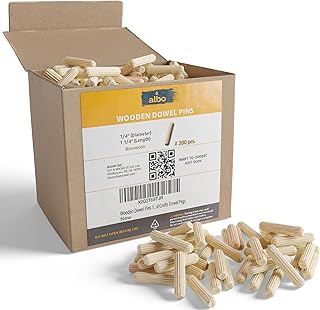 ALBO Wooden Dowel Pins 1/4 x 1-1/4 inch Fluted Wood Dowels Rods 200 Pack Hardwood Crafts Dowel Pegs