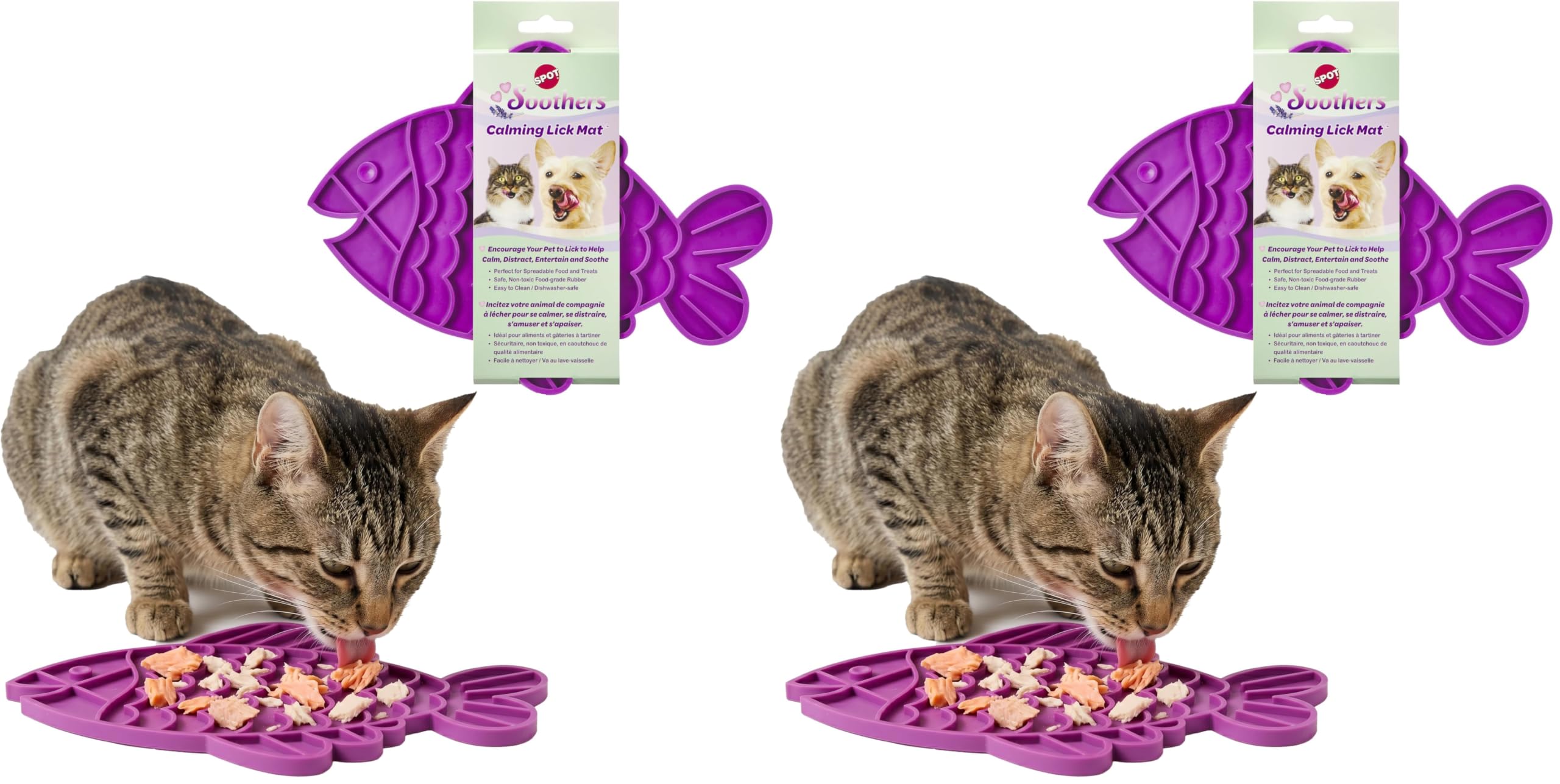 SPOT Soother Lick Mat-Licking Mat for Cats, Kittens, Medium and Large Dogs and Puppies, Food Grade Rubber, Anxiety Reliever, Dog Peanut Butter Lick Pad, Slow Feeder, 9.75inch, Fish (Pack of 2)