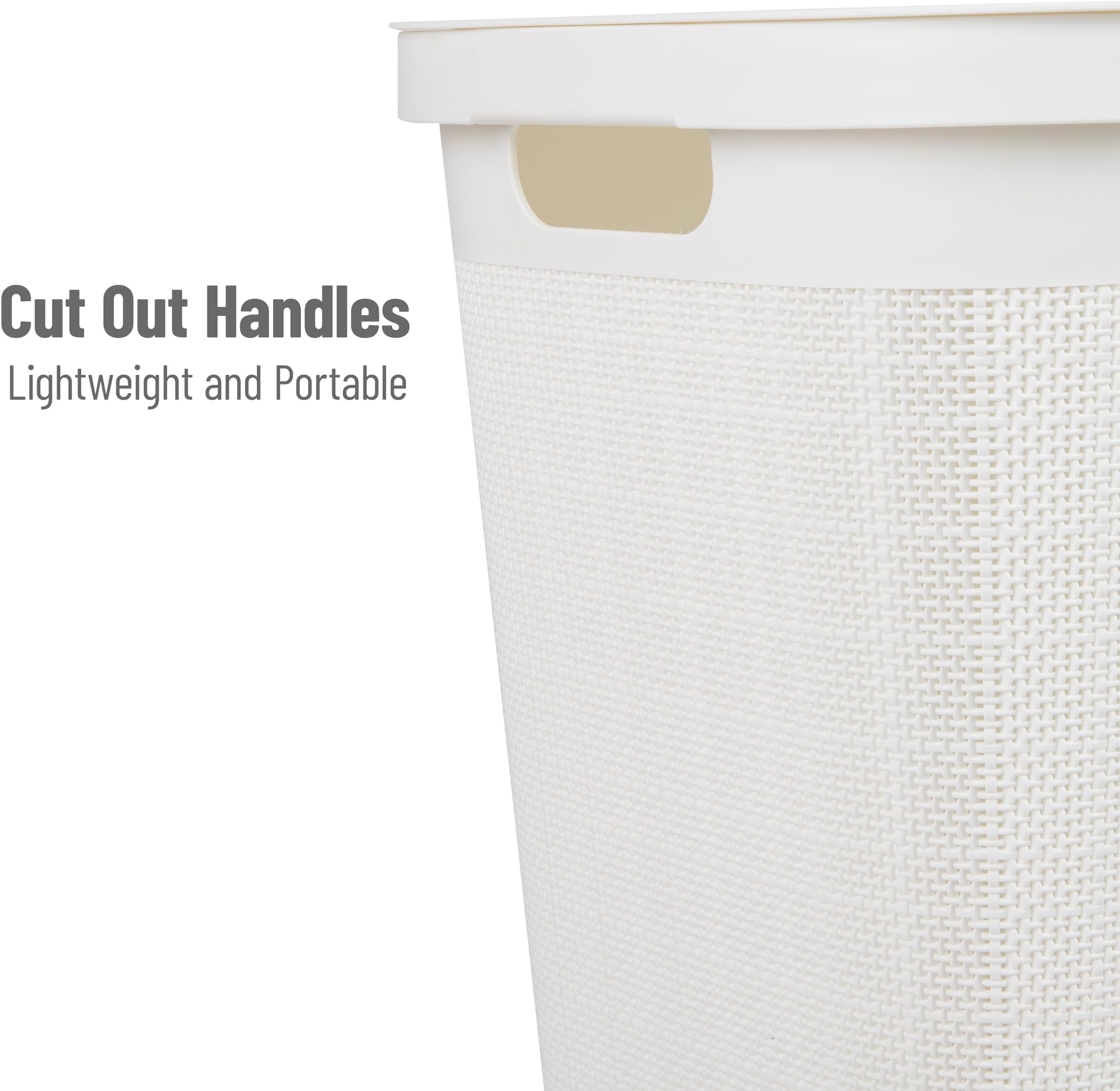 Mind Reader 60L Slim Laundry Hamper, Clothes Basket, Lid, Linen Design, Plastic, 18.25”L x 14.25”W x 23.5”H, White