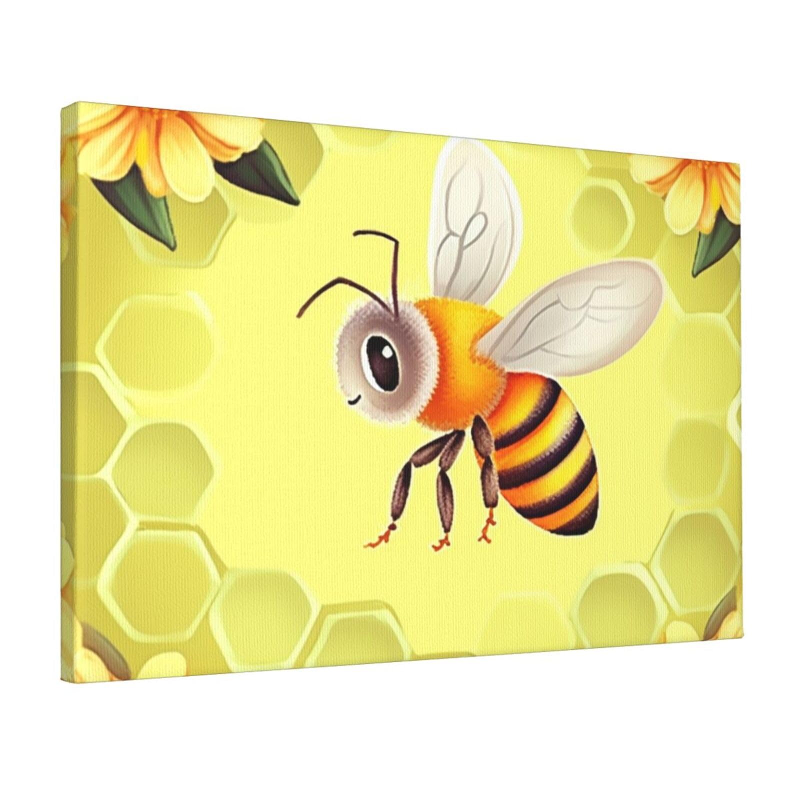 DWVTSLH Bee in Flower Poster Paintings Canvas Wall Art Bedroom Prints Home Decor Hanging Picture Modern Home Artworks Aesthetic for Living Room Office Wall Decor 12x18in Unframed