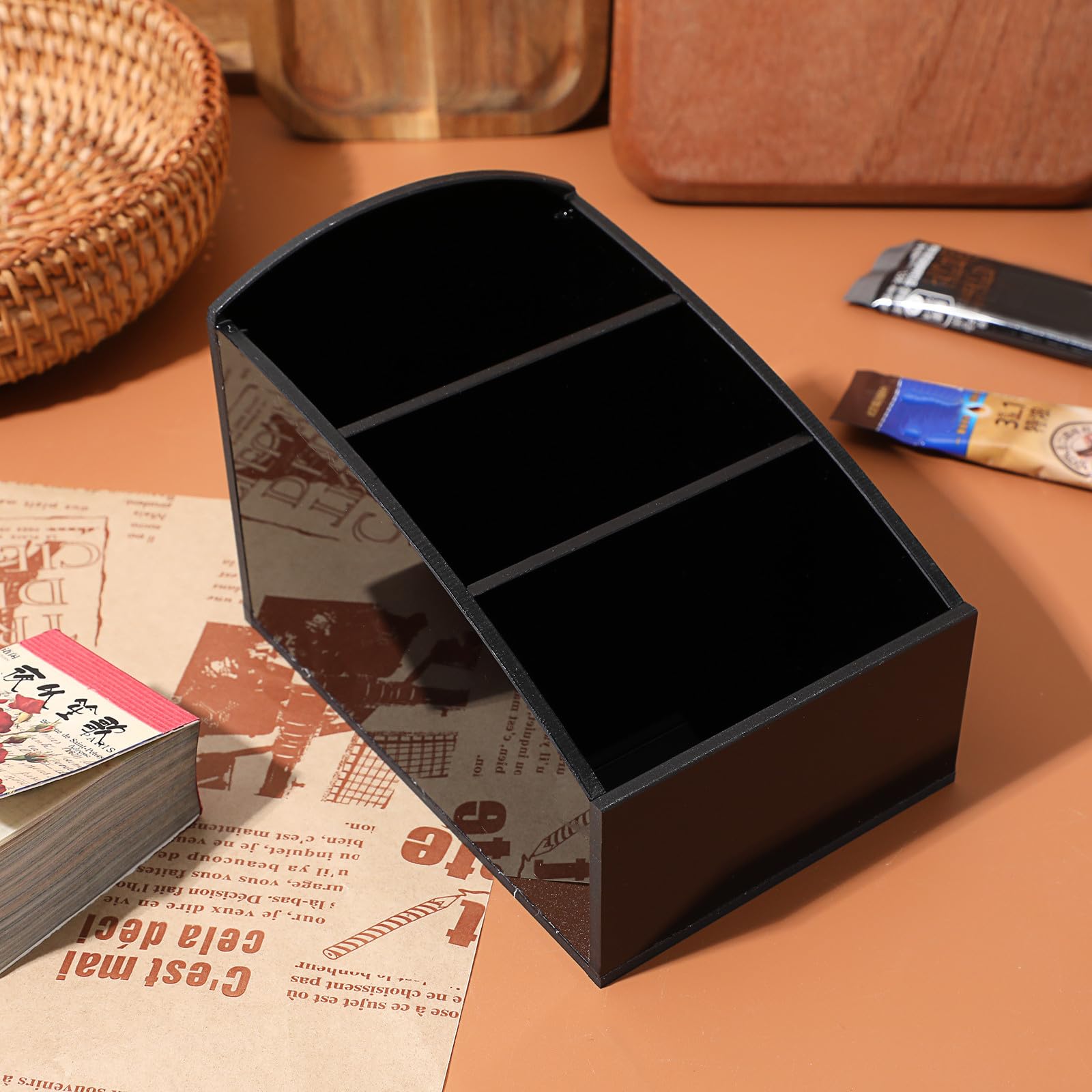 Generico Porta Bustine Design a Scomparti Separati in Acrilico Nero Zucchero Organizer per Cialde Caffe e Bustine Tè per Casa